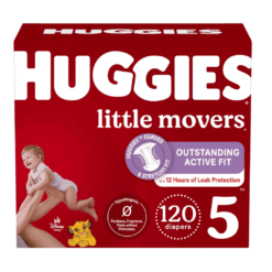 Huggies Size 5 Diapers, Little Movers Baby Diapers, Size 5 (27+ lbs), 120 Count (2 Packs of 60) Package May Vary