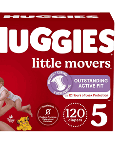 Huggies Size 5 Diapers, Little Movers Baby Diapers, Size 5 (27+ lbs), 120 Count (2 Packs of 60) Package May Vary