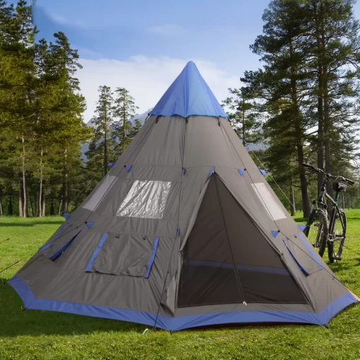 Outsunny 12Ft Camping Tent 6-7 Person 4 Season with 8 Mesh Windows, Outdoor Tent