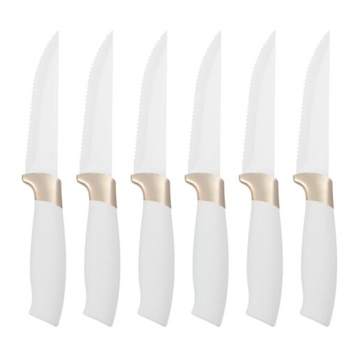 Beautiful 12 Piece Stainless Steel Knife Block Set, Soft-Grip Handles White Icing by Drew Barrymore