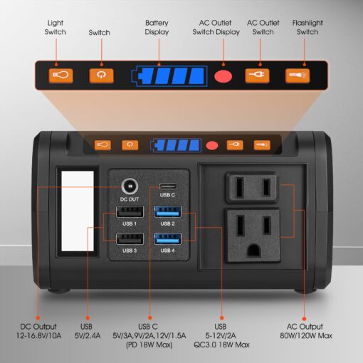 Takki Portable Power Station 88Wh Solar Generator Power Bank with 110V AC DC USB Ports LED Flashlight