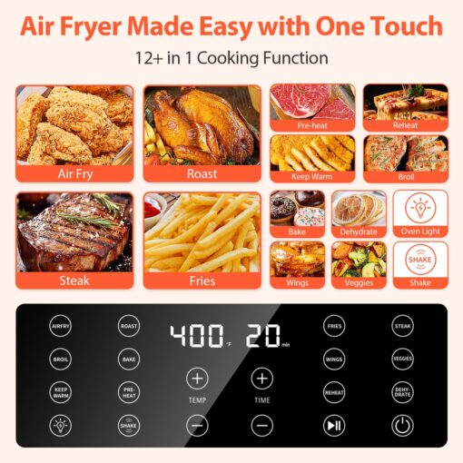 Beelicious Pro 5.8QT Large Air Fryer, 12-in-1 Digital Airfryer with Clear Window, 40+ Recipes, Green
