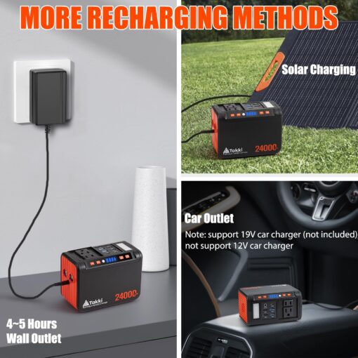 Takki Portable Power Station 88Wh Solar Generator Power Bank with 110V AC DC USB Ports LED Flashlight