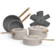 Beautiful 12pc Ceramic Non-Stick Cookware Set, Porcini Taupe by Drew Barrymore