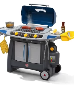 Step2 Sizzle & Smoke Barbecue Blue Toddler Grill Playset with 15 Piece Plastic Barbeque Play Set