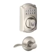 Schlage Camelot Satin Nickel Electronic Deadbolt and Handleset with Keypad