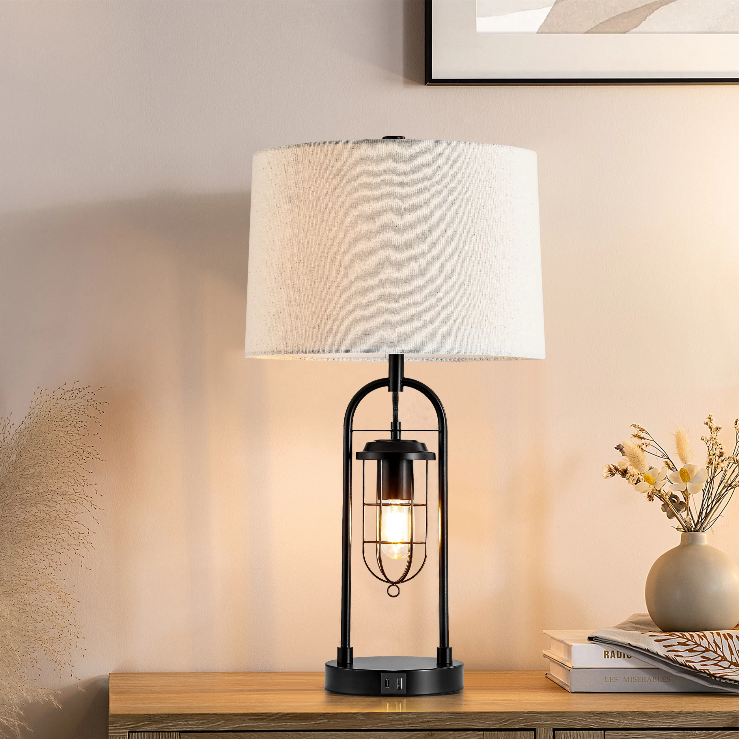 67672228 KAWOTI Ahmauri 26-in Dark Bronze LED 3-way Table Lamp with Linen Shade (Set of 2)