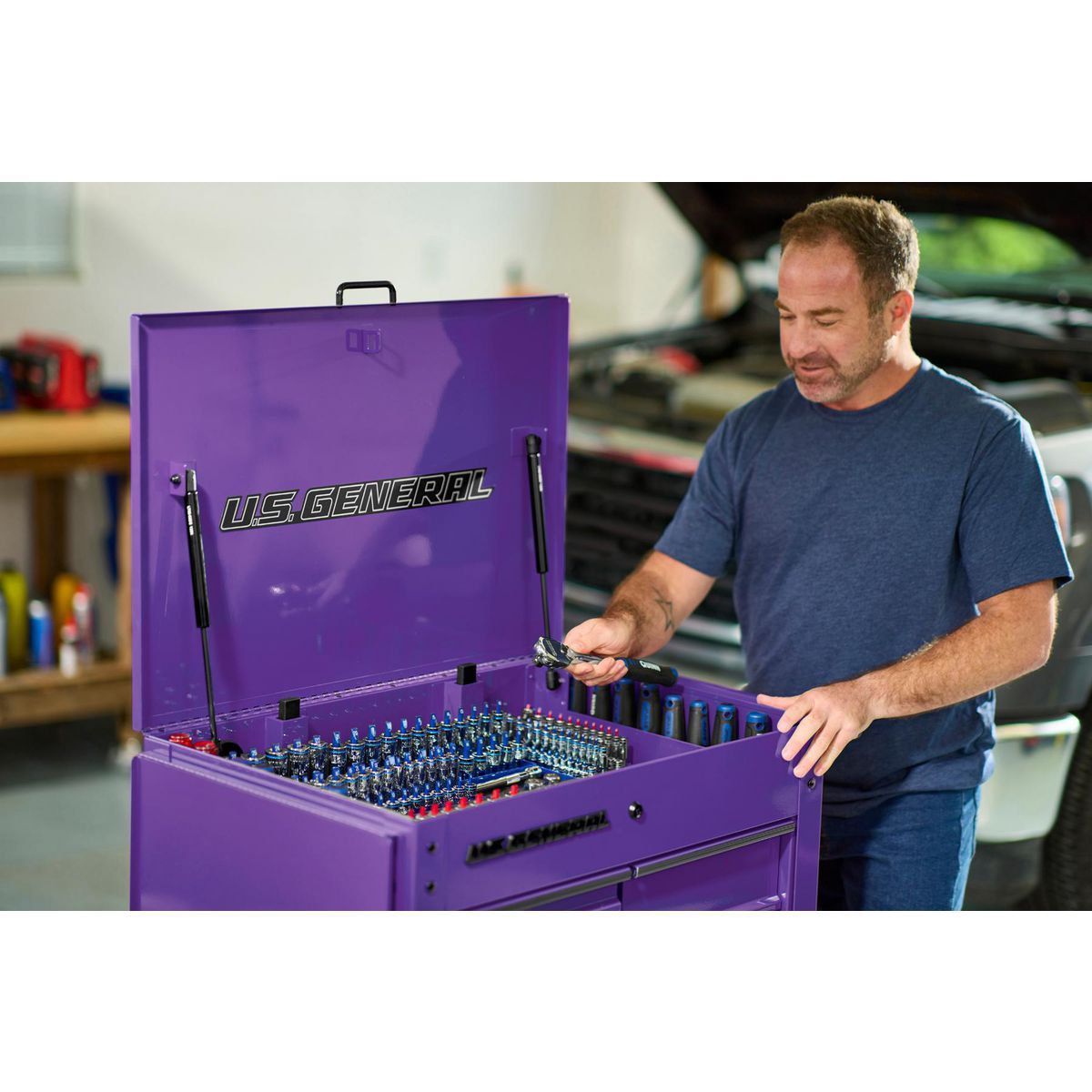 70698_W6 U.S. GENERAL 30 in., 5-Drawer Mechanics Cart, Purple