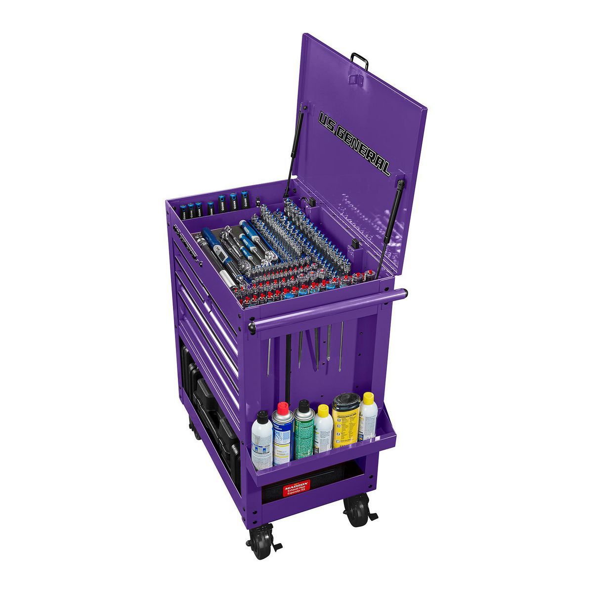 70698_W8 U.S. GENERAL 30 in., 5-Drawer Mechanics Cart, Purple
