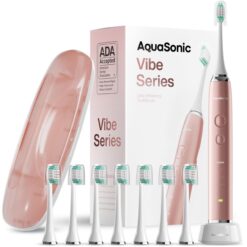 Aquasonic Vibe Series Ultra, Whitening Toothbrush, ADA Accepted Electric Toothbrush - 8 Brush Heads & Travel Case