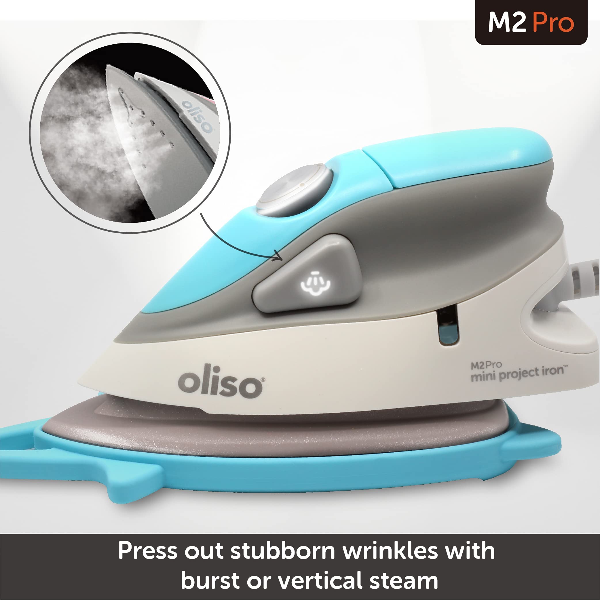 7168ml-dq4L Oliso M2 Mini Project Steam Iron with Solemate - for Sewing, Quilting, Crafting, and Travel, Turquoise