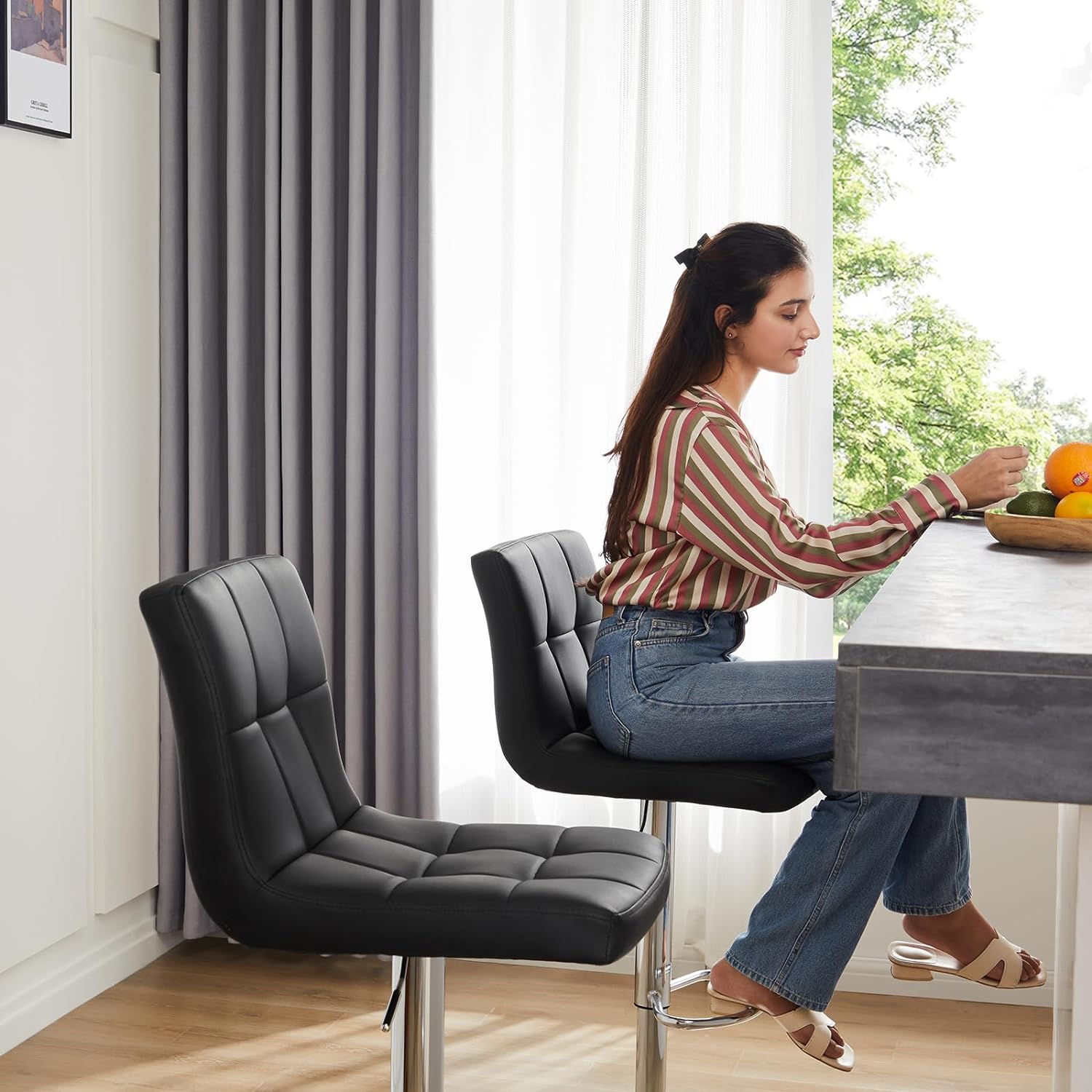 719nGn+BATL._AC_SL1500_ Sweetcrispy Bar Stools Set of 4, PU Leather Adjustable Swivel Barstools, Armless Hydraulic Kitchen Counter Height Bar Stools, Black