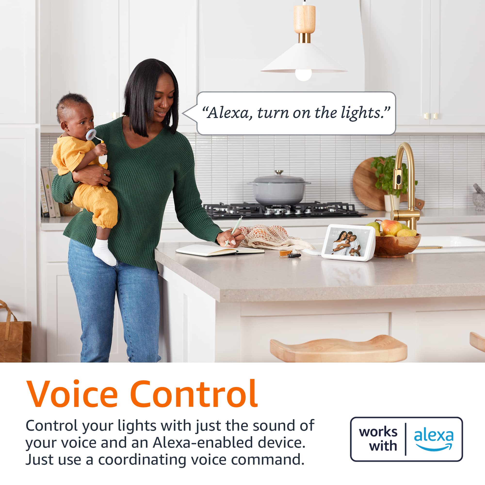 81IyJB77DHL Amazon Basics Dimmable A19 LED Smart Light Bulbs Alexa Compatible, Dimmable Soft White, 60W Equivalent (7.5W), 4 Pack