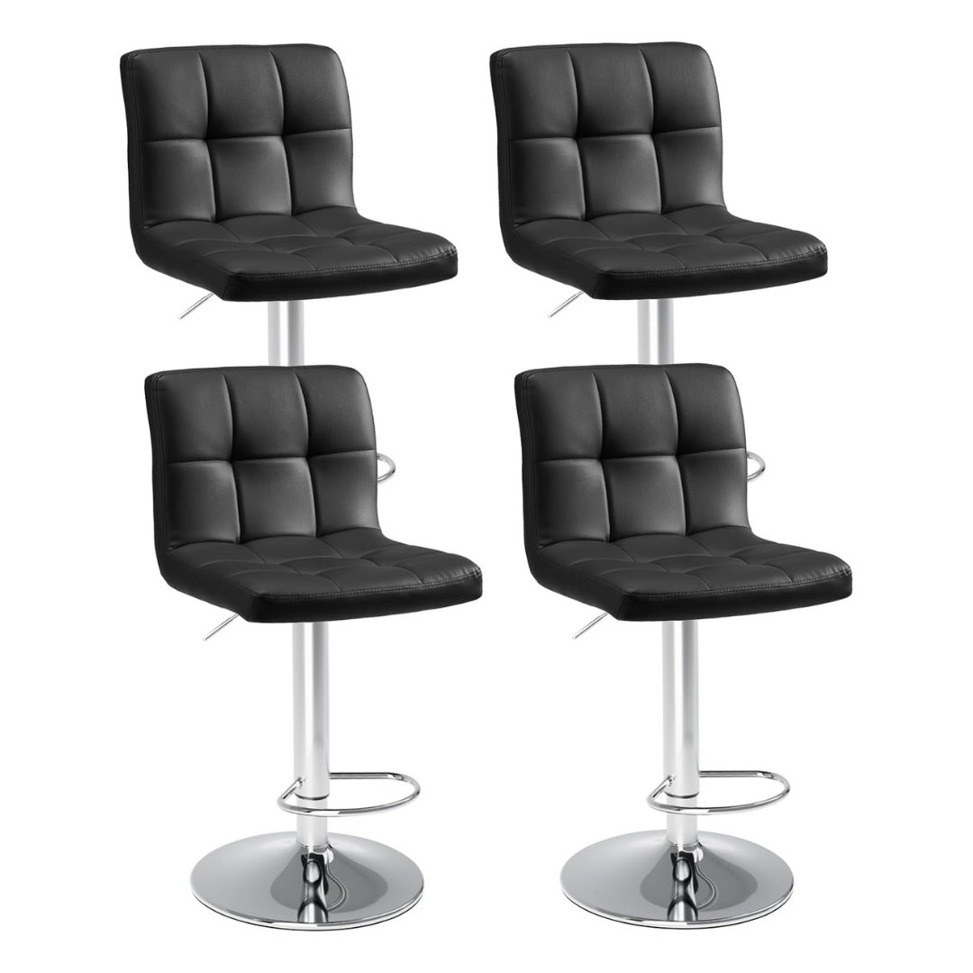 Sweetcrispy Bar Stools Set of 4, PU Leather Adjustable Swivel Barstools, Armless Hydraulic Kitchen Counter Height Bar Stools, Black Sweetcrispy Bar Stools Set of 4, PU Leather Adjustable Swivel Barstools, Armless Hydraulic Kitchen Counter Height Bar Stools, Black
