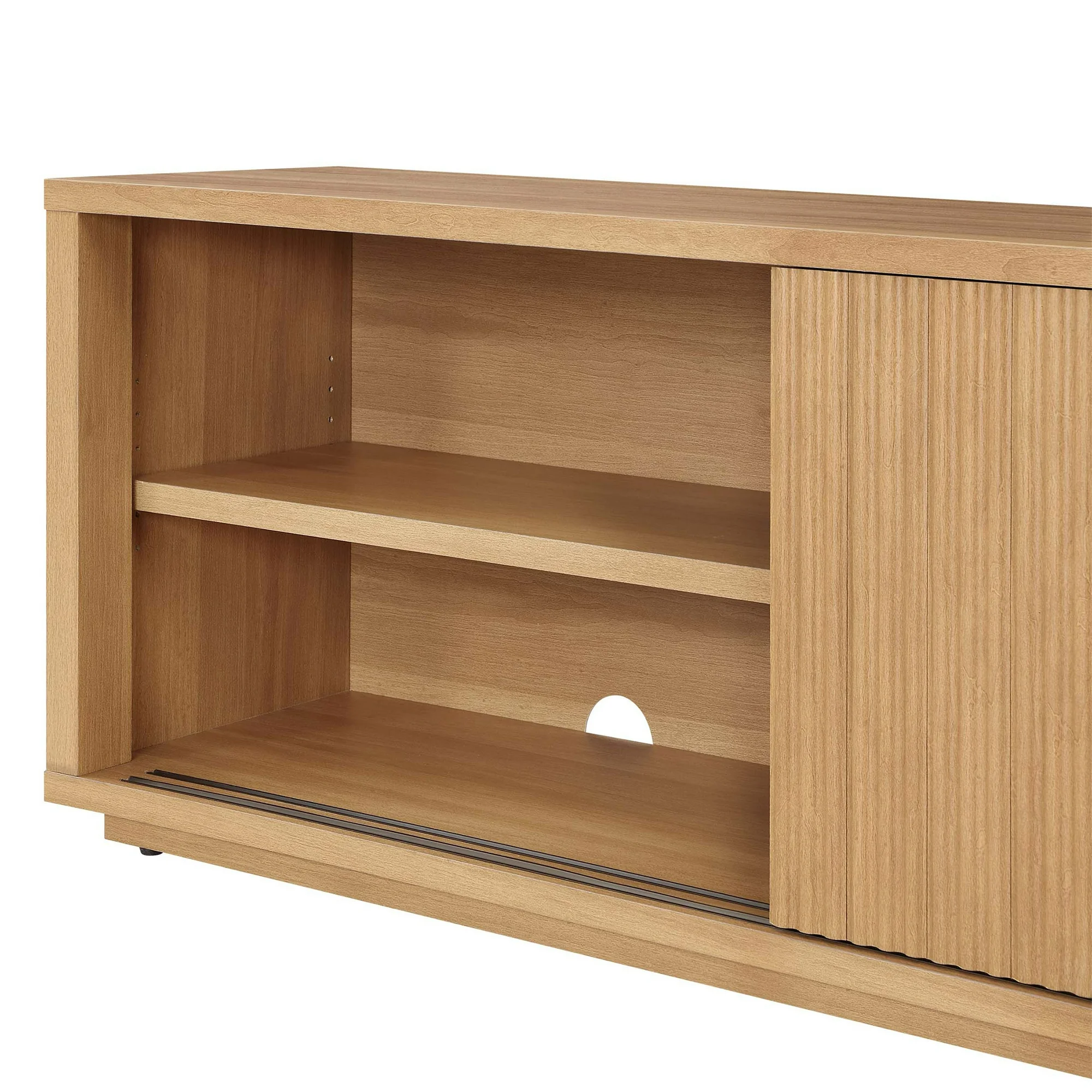 Beautiful Fluted TV Stand for TV’s up to 70” by Drew Barrymore, Warm Honey Finish