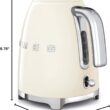 SMEG 50's Retro Style Electric Water Kettle with Automatic Shutoff, Removable Base, and Water Indicator, KLF03CRUS, Cream