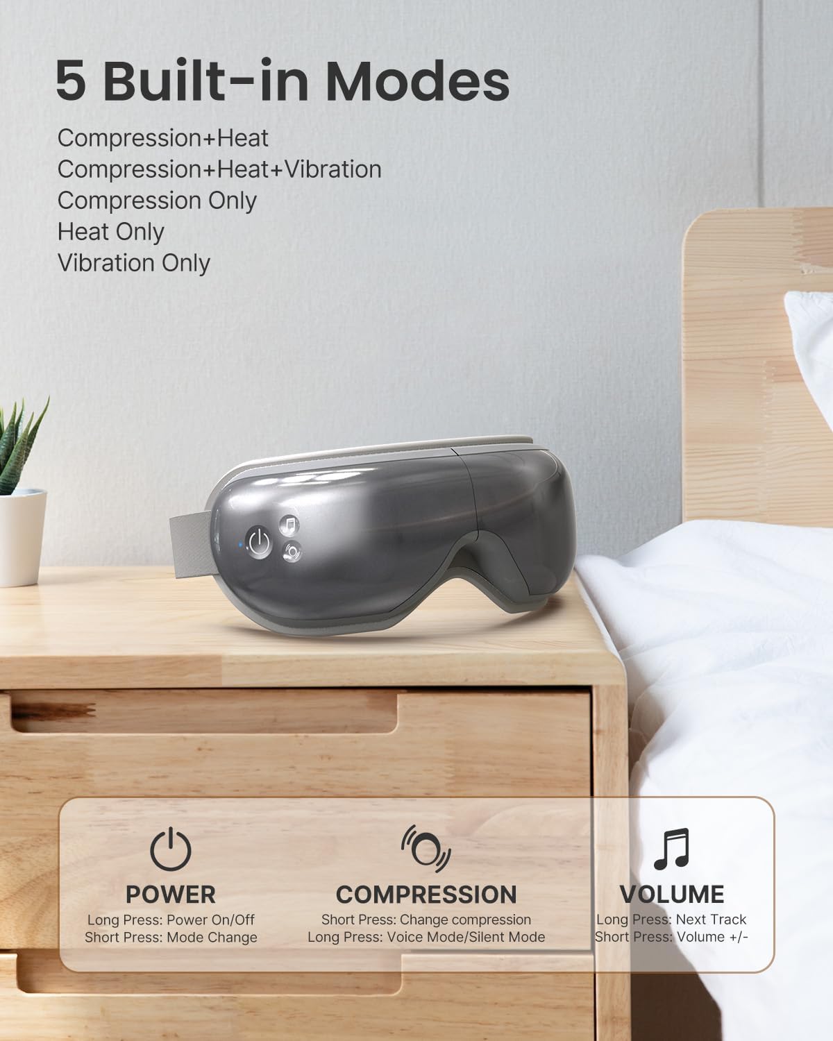 71tomkRTFVL._AC_SL1500_ RENPHO Eye Massager Eyeris 1, Gifts for Women/Men Sleep Eye Mask with Heat Bluetooth Music, Grey