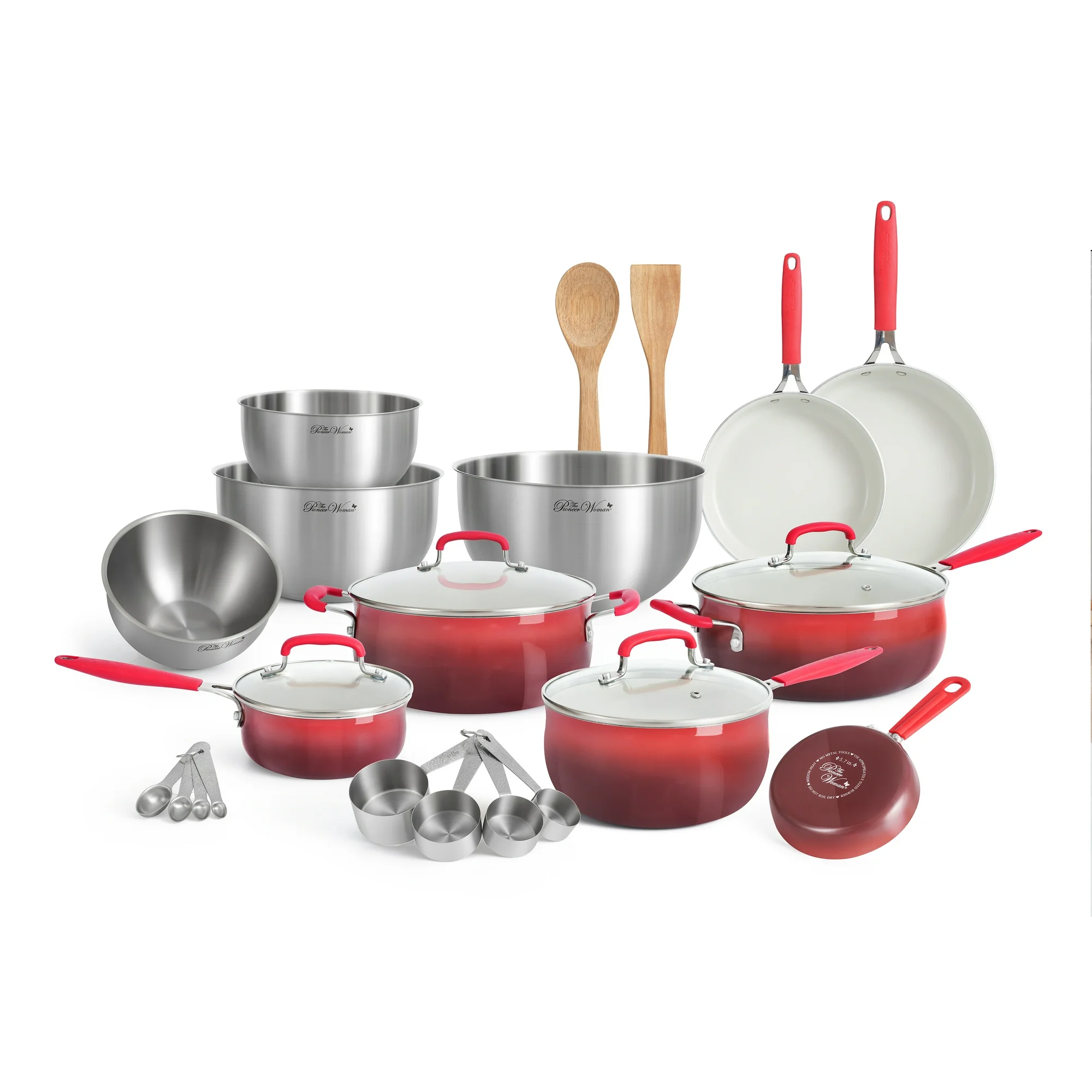 The Pioneer Woman Ceramic Classic 25-Piece Nonstick Aluminum Cookware Set