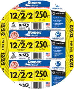 Southwire 250-Feet 12 / 2 / 2 Romex SIMpull Solid Indoor CU NM-B W/G Individual pack ( By-the-roll)