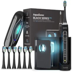Aquasonic Black Series PRO – Ultra Whitening Toothbrush w UV Sanitizing Base – 5 Modes & Smart Timers
