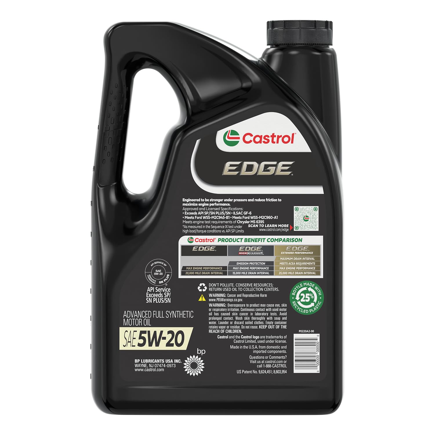 Castrol EDGE 5W-20 Advanced Full Synthetic Motor Oil, 5 Quarts ...