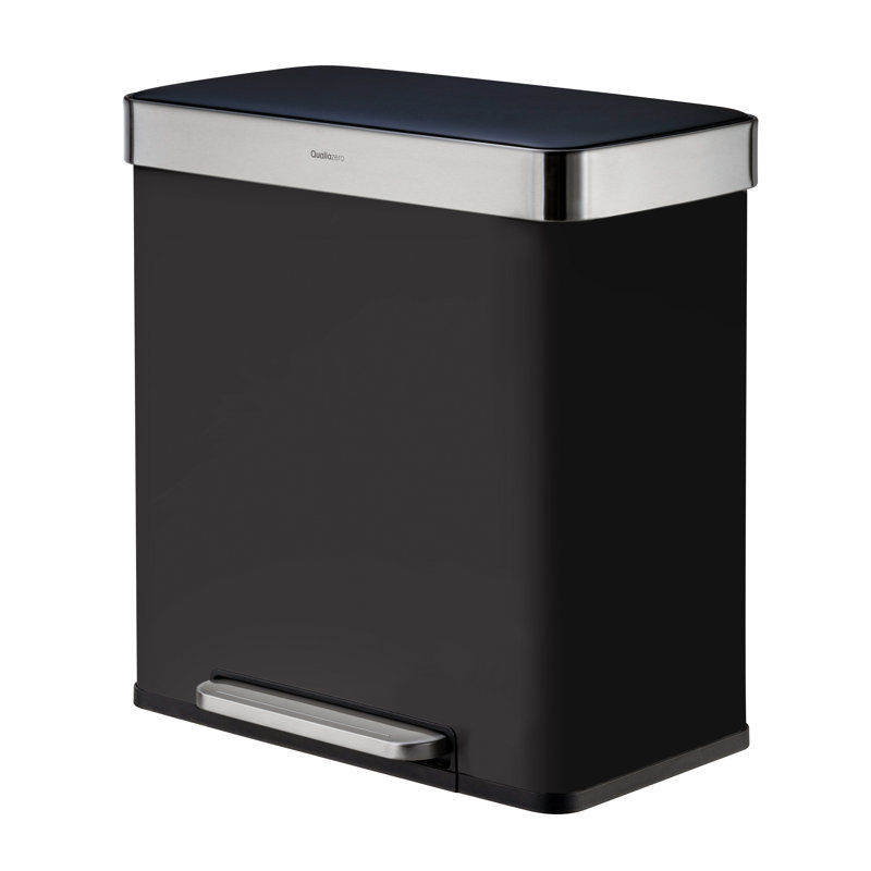 Qualiazero 16 Gallon Stainless Steel Step On Multi-Compartments Trash & Recycling Bin, Matte Black