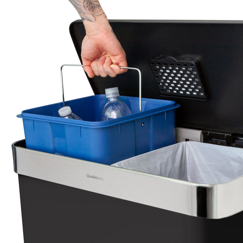 Qualiazero 16 Gallon Stainless Steel Step On Multi-Compartments Trash & Recycling Bin, Matte Black