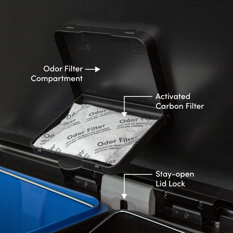 Qualiazero 16 Gallon Stainless Steel Step On Multi-Compartments Trash & Recycling Bin, Matte Black