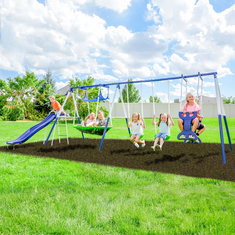 Sportspower Outdoor Rosemead Metal Swing Set with Lifetime Warranty on 6' Double Wall Slide