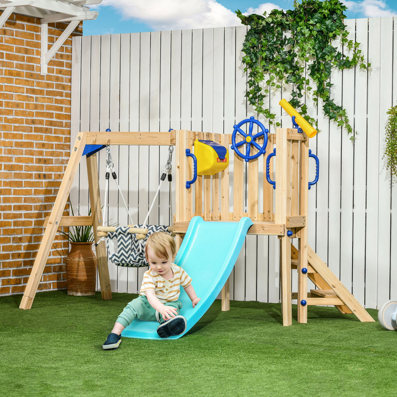 Outsunny Fir Swing Set with 1 Swing(s) , 1 Slide(s)