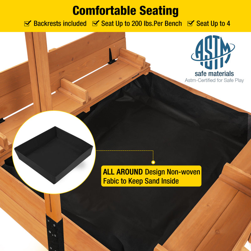 Aivituvin 47.2'' x 51.9'' Wood Square Sandbox with Cover