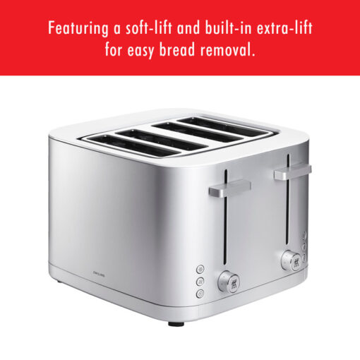 ZWILLING Enfinigy 4-Slice Toaster, Extra Wide 1.5" Slots for Bagels and Toast, Gray