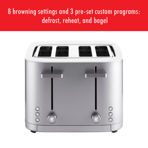ZWILLING Enfinigy 4-Slice Toaster, Extra Wide 1.5" Slots for Bagels and Toast, Gray