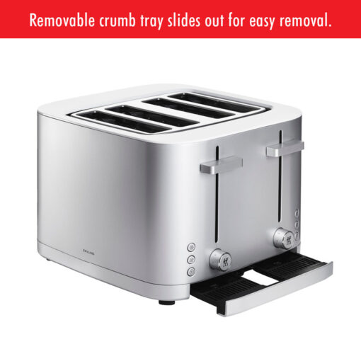 ZWILLING Enfinigy 4-Slice Toaster, Extra Wide 1.5" Slots for Bagels and Toast, Gray