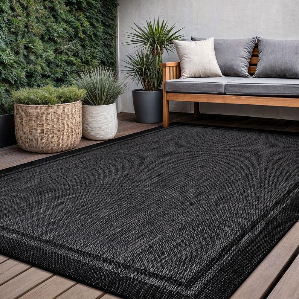 CAMILSON Hawaii Black 9 Ft. X 12 Ft. Bordered Indoor Outdoor Area