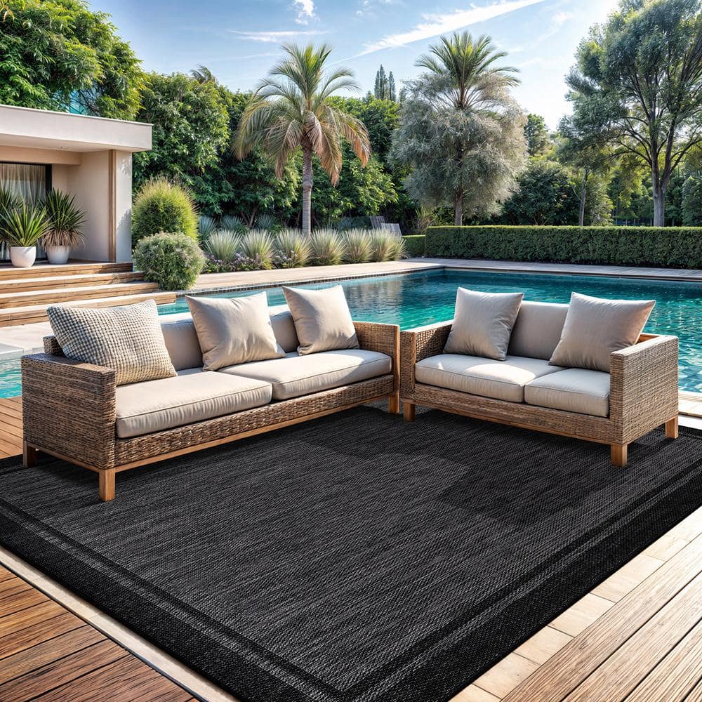 CAMILSON Hawaii Black 9 Ft. X 12 Ft. Bordered Indoor Outdoor Area