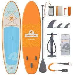 Retrospec Weekender Inflatable Stand Up Paddle Board Includes Paddle, Pump, and Accessories 10’6” Lightweight iSUP, Creamsicle