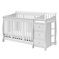 Storkcraft Portofino All-in-One Convertible Crib & Changer (White) – GREENGUARD Gold Certified, Fits Standard Crib Mattress, Converts to Toddler Bed and Full Bed, 4 Adjustable Mattress Heights