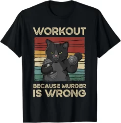 Funny Gym Cat Tee, Retro Fitness Kitty T-Shirt, Dark Humor Gift for Pet Lovers