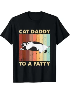 Cat Daddy to a Fatty T-Shirt, Funny Chubby Cat Shirt for Men, Retro Kitty Lover Tee, Gift for Proud Pet Owners