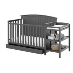 Storkcraft Steveston 5-in-1 Convertible Crib and Changer with Drawer, Converts to Toddler Bed, Daybed and Full-Size Bed, Gray