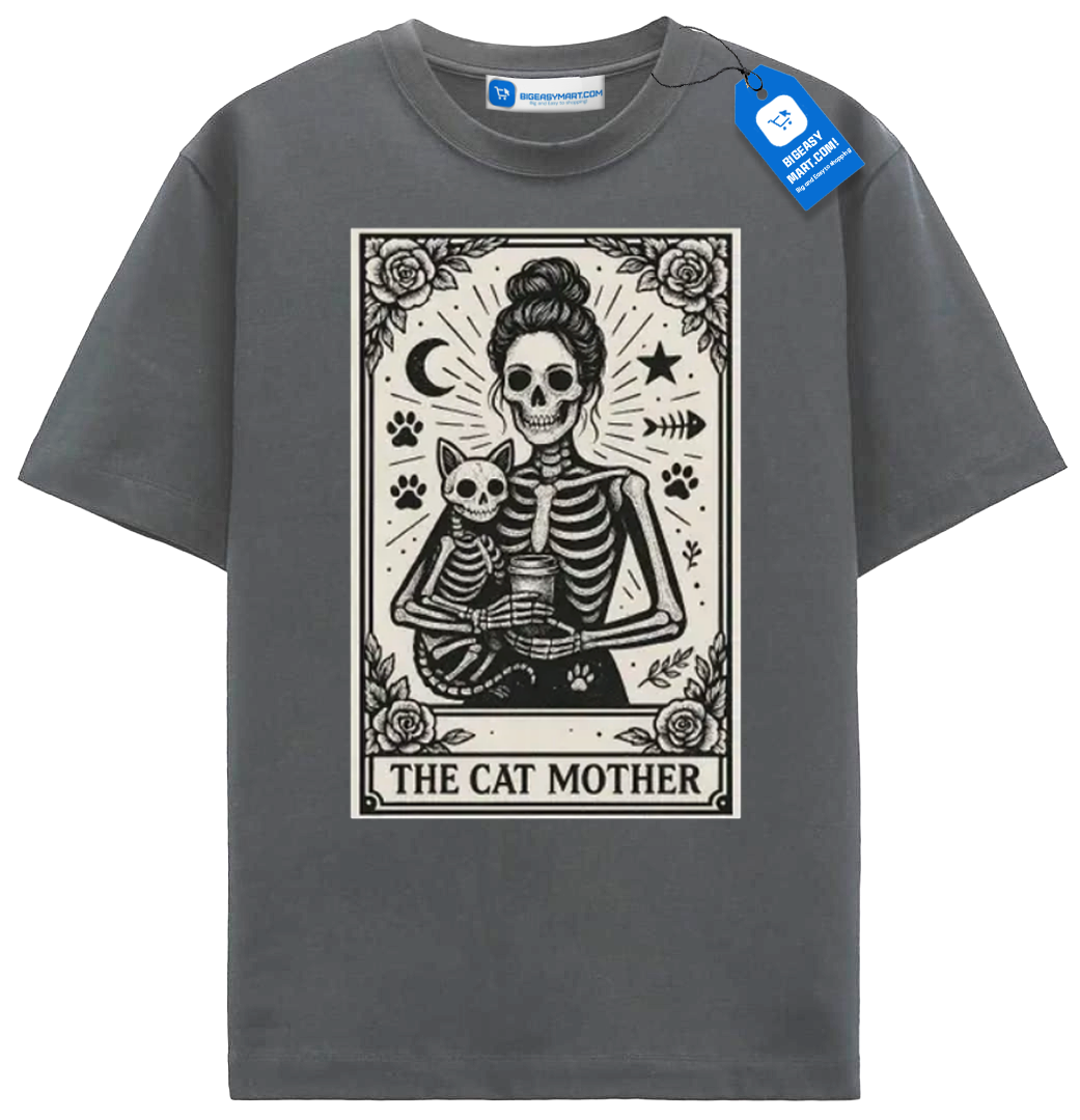 Cat-Tarot-Card-Shirt-The-Cat-Mother-Tee-Chracoal Cat Tarot Card Shirt, The Cat Mother Tee