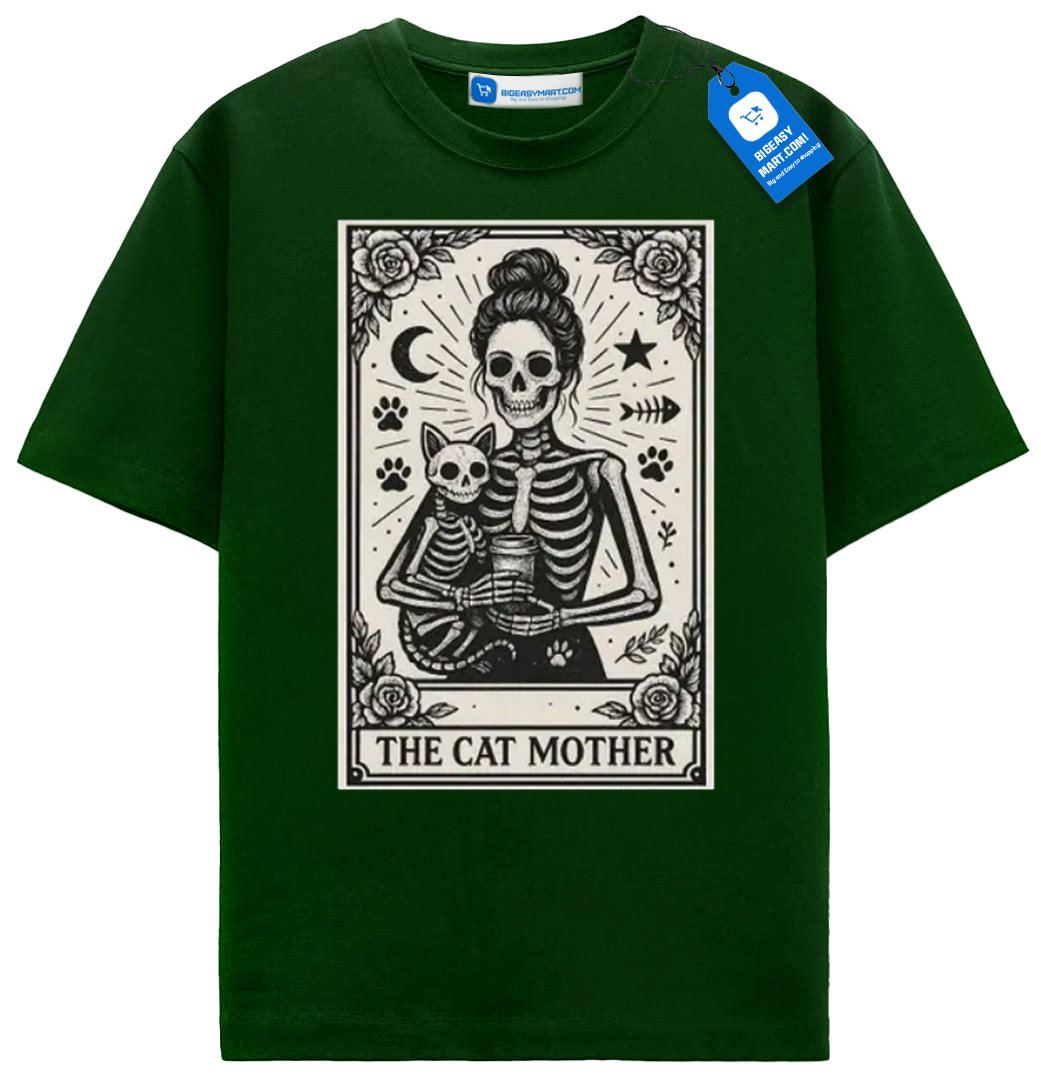 Cat-Tarot-Card-Shirt-The-Cat-Mother-Tee-Forest-Green Cat Tarot Card Shirt, The Cat Mother Tee