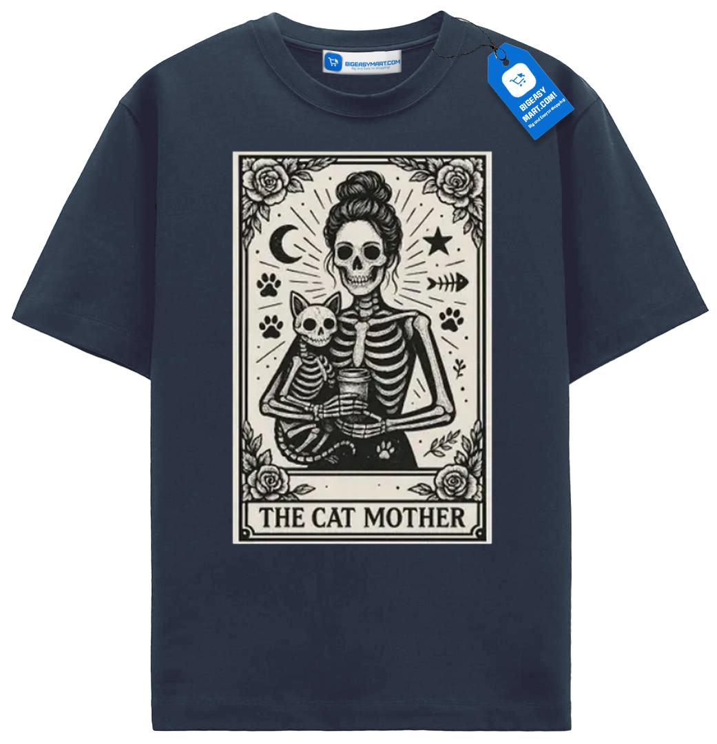 Cat-Tarot-Card-Shirt-The-Cat-Mother-Tee-Navy Cat Tarot Card Shirt, The Cat Mother Tee