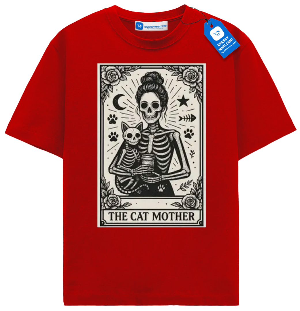 Cat-Tarot-Card-Shirt-The-Cat-Mother-Tee-Red Cat Tarot Card Shirt, The Cat Mother Tee