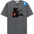 Red Guitar Cat T Shirt, Cute Rock Music Black Cat Tee Red Guitar Cat T Shirt, Cute Rock Music Black Cat Tee