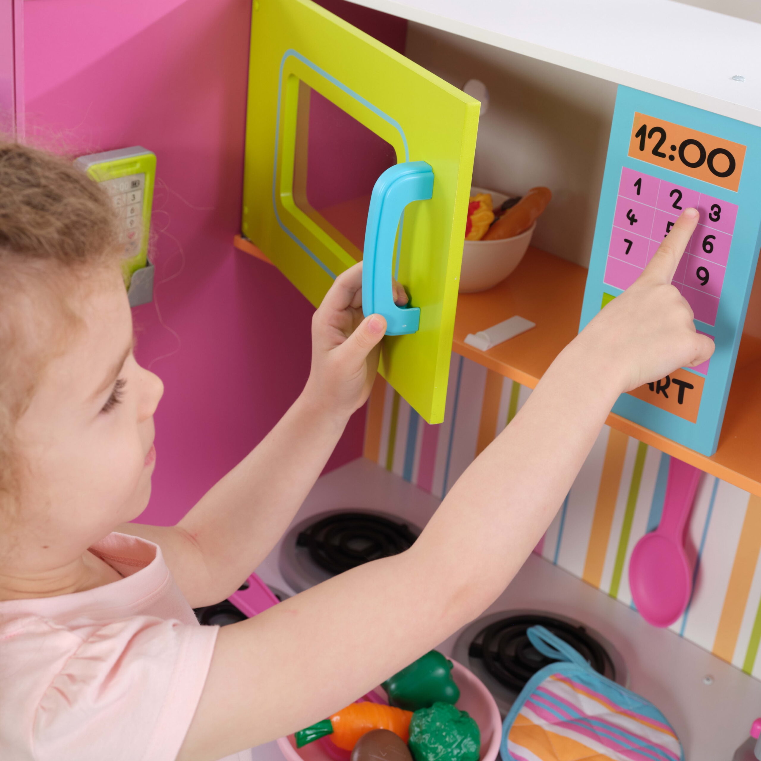 KidKraft Deluxe Big And Bright Wooden Play Kitchen For Kids, Neon ...
