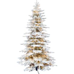 Fraser Hill Farm 7.5-ft Mountain pine Pre-lit Flocked Artificial Christmas Tree with Clear Incandescent Lights