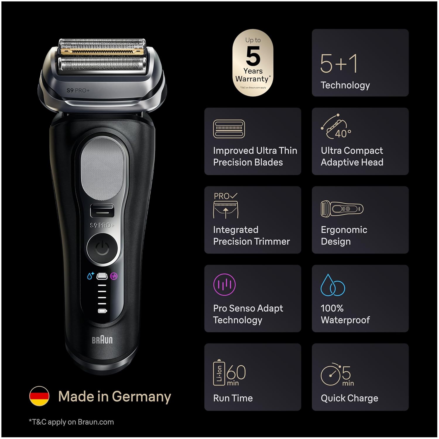 Braun Series 9 PRO+ Electric Shaver, Pro SensoAdapt, 6in1