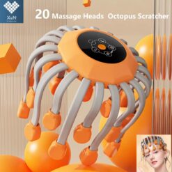 20 Massage Heads, Orange Scalp Head Massager, Red Light Vibrator, Octopus Scratcher for Relaxation, Stress, Migraine